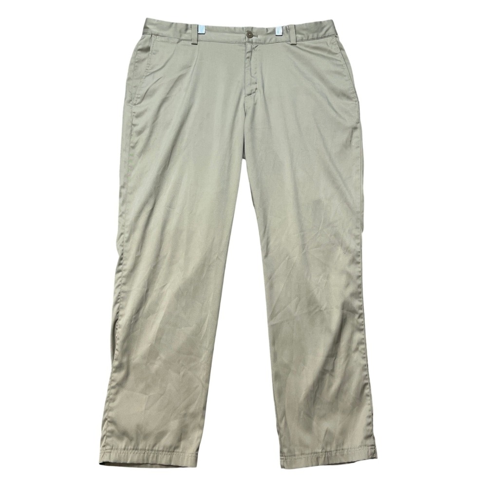 Nike Golf Pants Mens 35x32 Khaki Tan Flat Front Performance Trousers Dri-FIT EUC